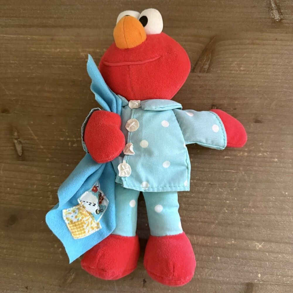 1999 Tyco Plush Stuffed Elmo In Pajamas w/  Blue Blanket Lovey 9"- NOT WORKING